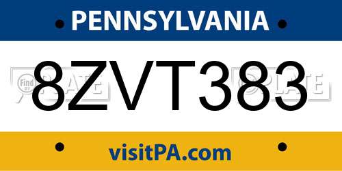 8ZVT383 Pennsylvania License Plate