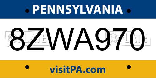 8ZWA970 Pennsylvania License Plate