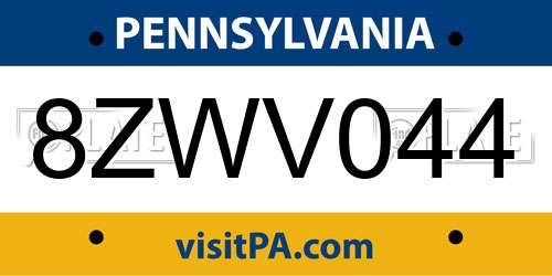 8ZWV044 Pennsylvania License Plate