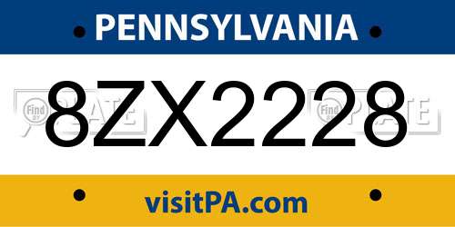 8ZX2228 Pennsylvania License Plate