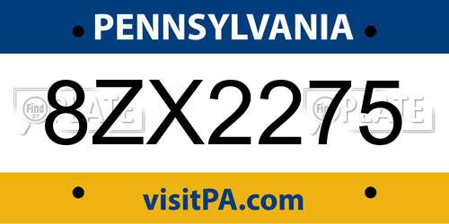 8ZX2275 Pennsylvania License Plate
