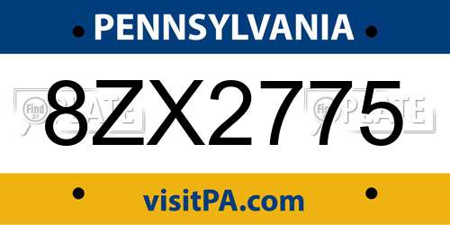 8ZX2775 Pennsylvania License Plate
