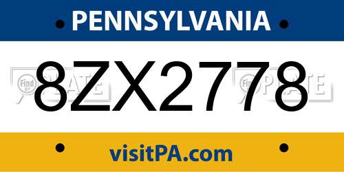 8ZX2778 Pennsylvania License Plate