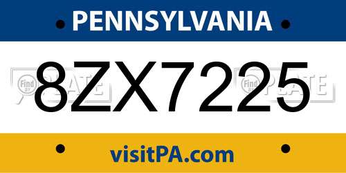8ZX7225 Pennsylvania License Plate