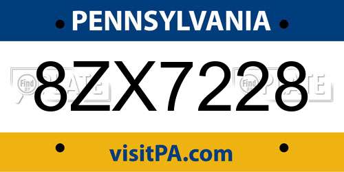 8ZX7228 Pennsylvania License Plate
