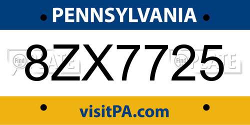 8ZX7725 Pennsylvania License Plate