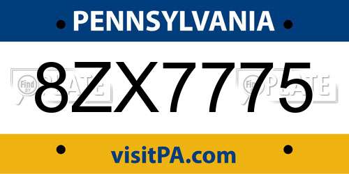 8ZX7775 Pennsylvania License Plate