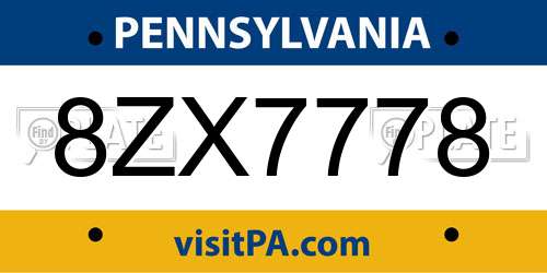 8ZX7778 Pennsylvania License Plate