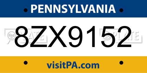 8ZX9152 Pennsylvania License Plate