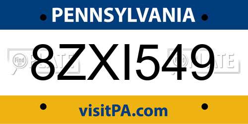 8ZXI549 Pennsylvania License Plate