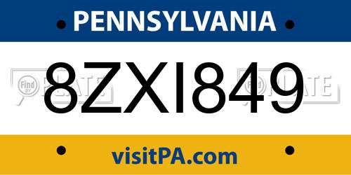 8ZXI849 Pennsylvania License Plate