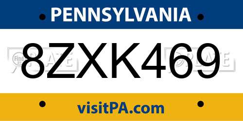 8ZXK469 Pennsylvania License Plate