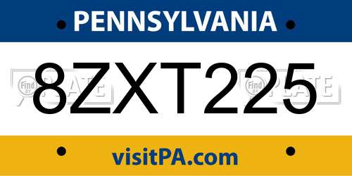 8ZXT225 Pennsylvania License Plate