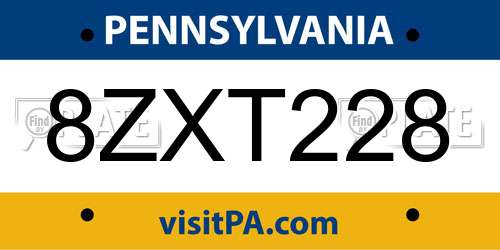 8ZXT228 Pennsylvania License Plate