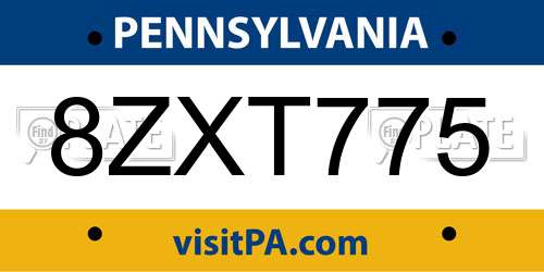 8ZXT775 Pennsylvania License Plate