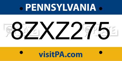 8ZXZ275 Pennsylvania License Plate