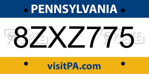 8ZXZ775 Pennsylvania License Plate