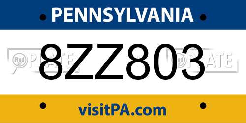 8ZZ803 Pennsylvania License Plate