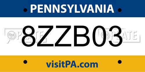 8ZZB03 Pennsylvania License Plate