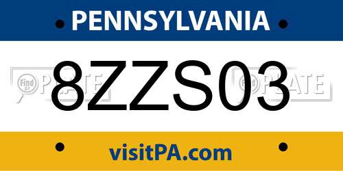 8ZZS03 Pennsylvania License Plate