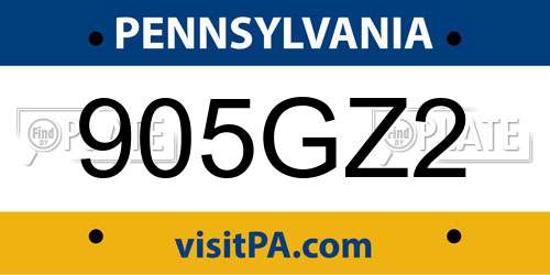 905GZ2 Pennsylvania License Plate