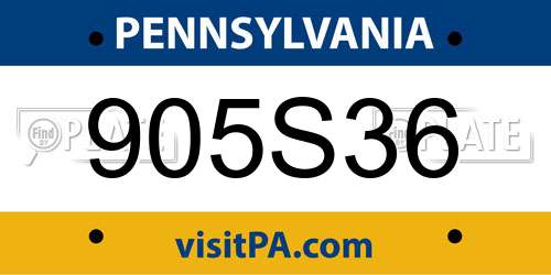 905S36 Pennsylvania License Plate