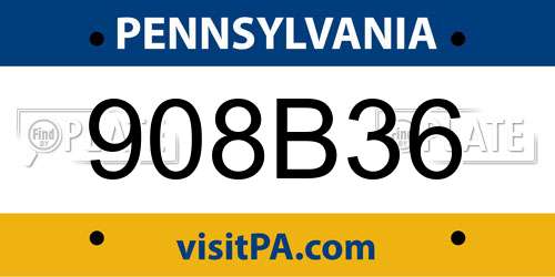 908B36 Pennsylvania License Plate