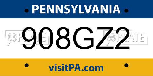 908GZ2 Pennsylvania License Plate
