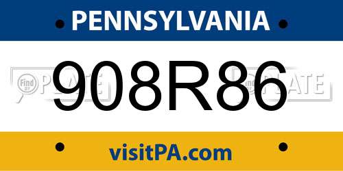 908R86 Pennsylvania License Plate