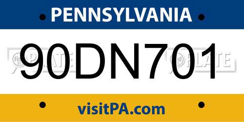 90DN701 Pennsylvania License Plate
