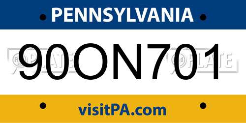 90ON701 Pennsylvania License Plate
