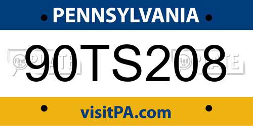 90TS208 Pennsylvania License Plate