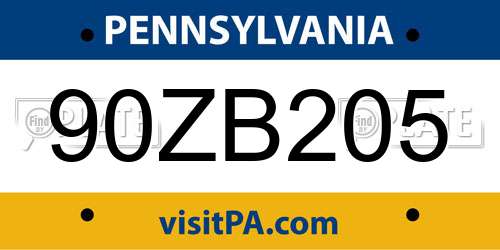 90ZB205 Pennsylvania License Plate