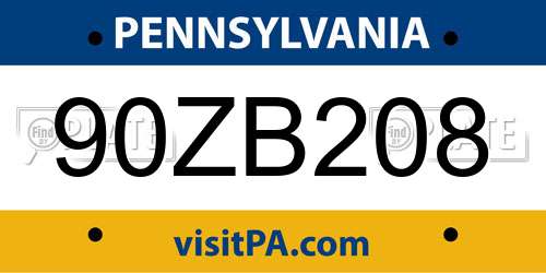 90ZB208 Pennsylvania License Plate