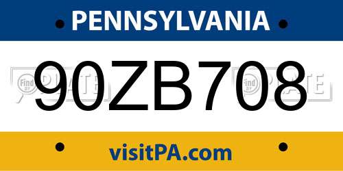 90ZB708 Pennsylvania License Plate