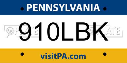 910LBK Pennsylvania License Plate