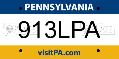 913LPA Pennsylvania License Plate