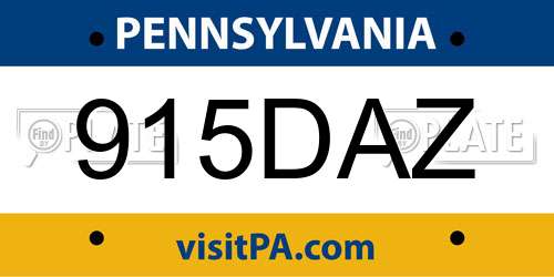 915DAZ Pennsylvania License Plate