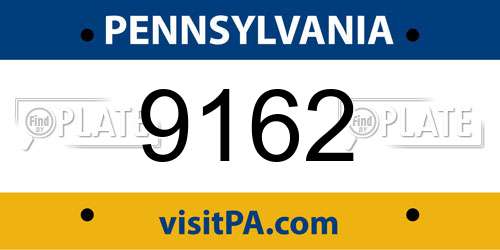 9162 Pennsylvania License Plate