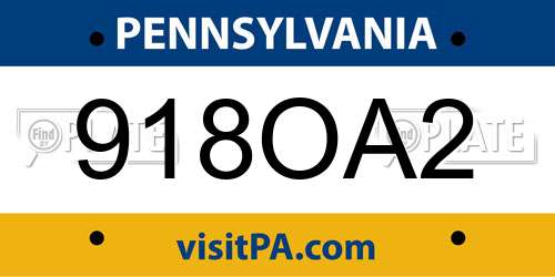 918OA2 Pennsylvania License Plate