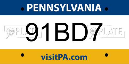 91BD7 Pennsylvania License Plate