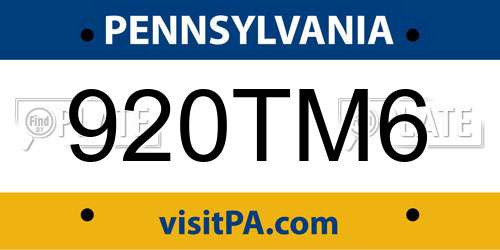 920TM6 Pennsylvania License Plate