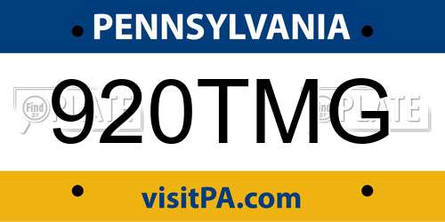 920TMG Pennsylvania License Plate