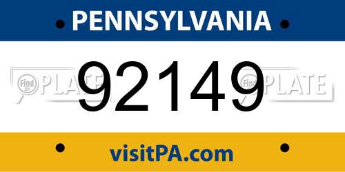 92149 Pennsylvania License Plate