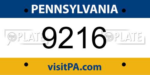 9216 Pennsylvania License Plate