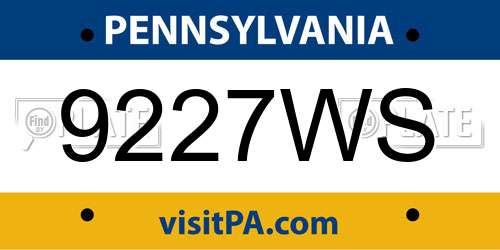 9227WS Pennsylvania License Plate