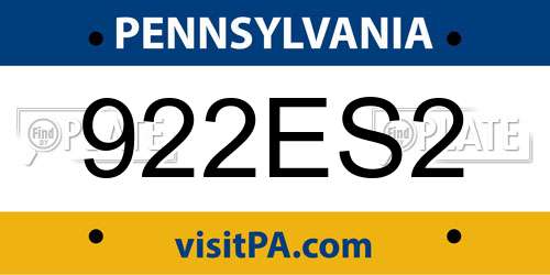 922ES2 Pennsylvania License Plate