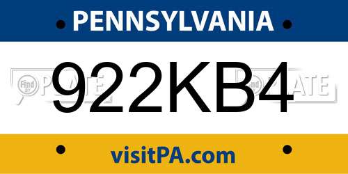 922KB4 Pennsylvania License Plate