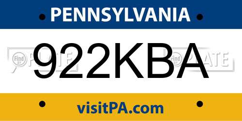 922KBA Pennsylvania License Plate