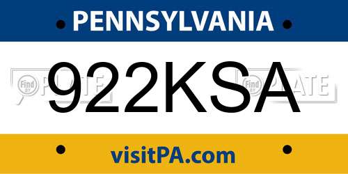 922KSA Pennsylvania License Plate